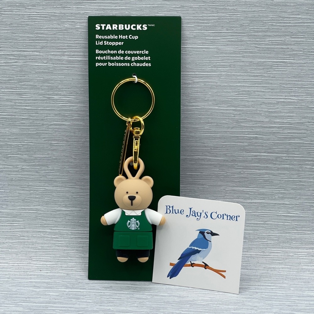 Starbucks Stopper Keychain for Reusable Cup‎ Bearista Green Apron Christmas 2025